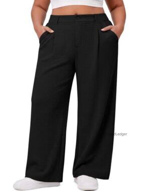 Plus Size Wide Leg Waffle Knit Dress Pants High Waisted Business Casual